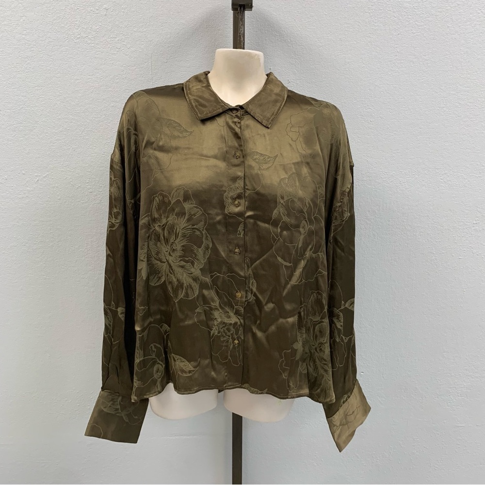 Scotch & Soda Olive Green Cropped Button Down XL